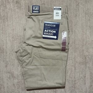 NWT Haggar Men's Action Khaki Dress Pants - Straight Fit Stretch Casual 42x30